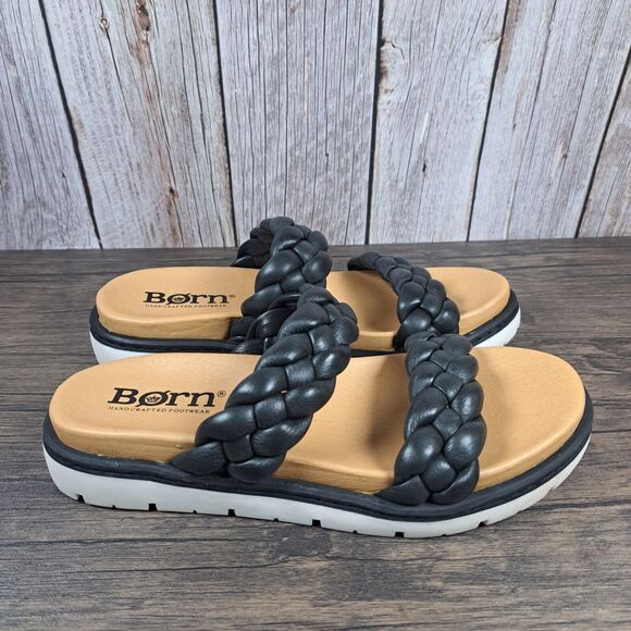 Born Freesia Leather Braid Elevated Women's Sz 7 M Sandals Black (VGC) - Picture 3 of 8